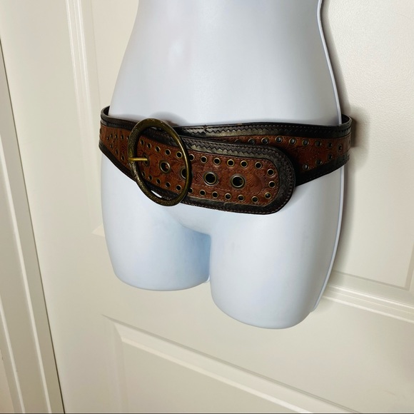 Brown Leather Wide Waist Belt - Picture 4 of 8